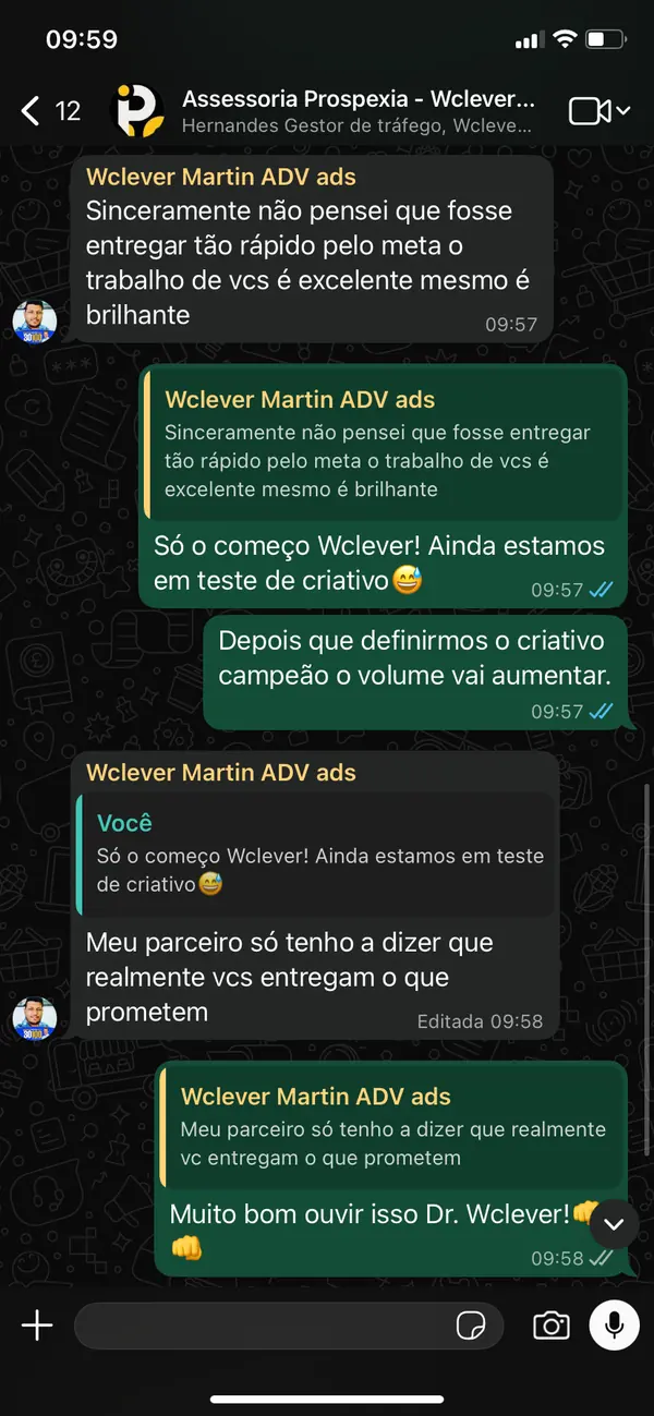 Cliente Dr. Wclever Martin dizendo que não esperava entrega tão rápida pelo Meta e que a Prospexia entrega o que promete